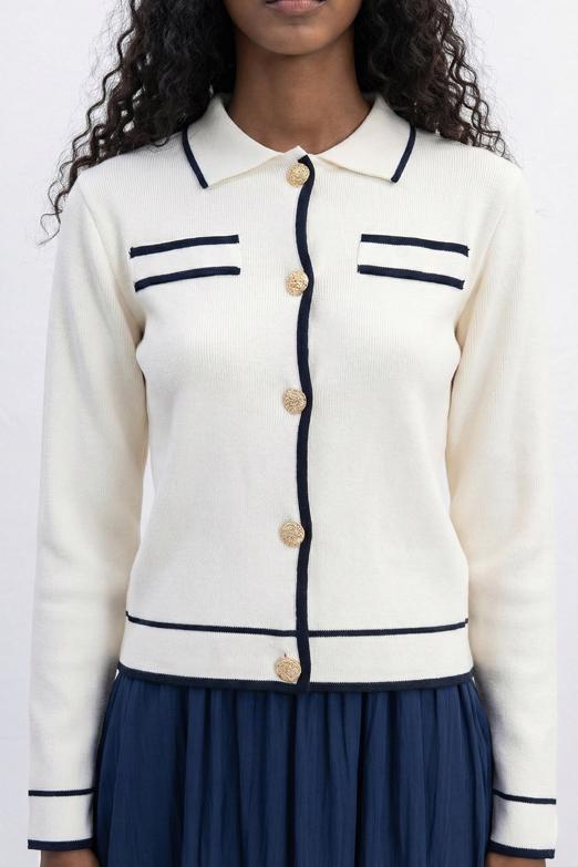 Gold Düğmeli Polo Yakalı Hırka